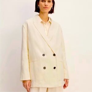 NWT Everlane The Linen Double Breasted Blazer Size 2 Cream White